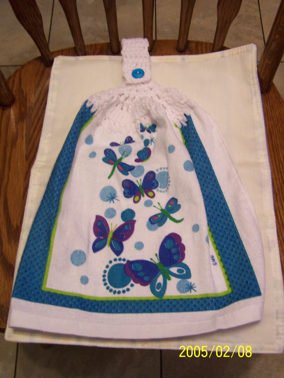 Butterfly and Circles Crochet Kitchen or Bathroom Crochet top Towel