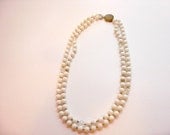 Vintage  White and Rhinestone Beads with Goldtone Spacers, 1960s