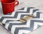 Macbook Envelope Case, Macbook Cover, Macbook Sleeve, Laptop Case, Laptop Sleeve, 13 or 11"  Macbook Case in Grey Chevron and Burlap