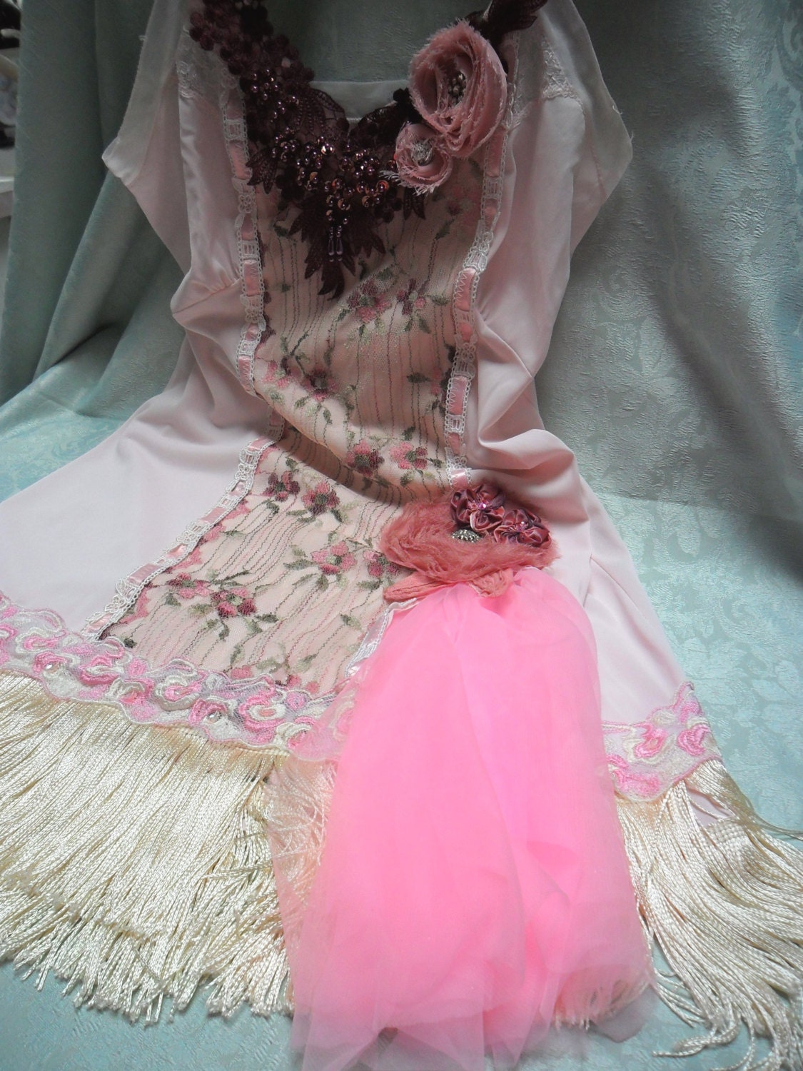 FLAPPER Great Gatsby 1920s Speakeasy Jazz Age Roaring 20s - Vintage Slip Make Over -Pinks and Burgundy