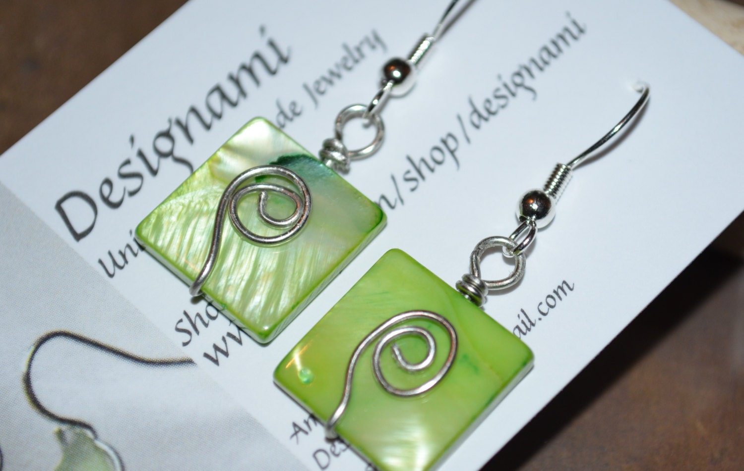 Wire wrapped green shell earrings -Wire Swirl Jewelry -Beach jewelry-Irish Jewelry