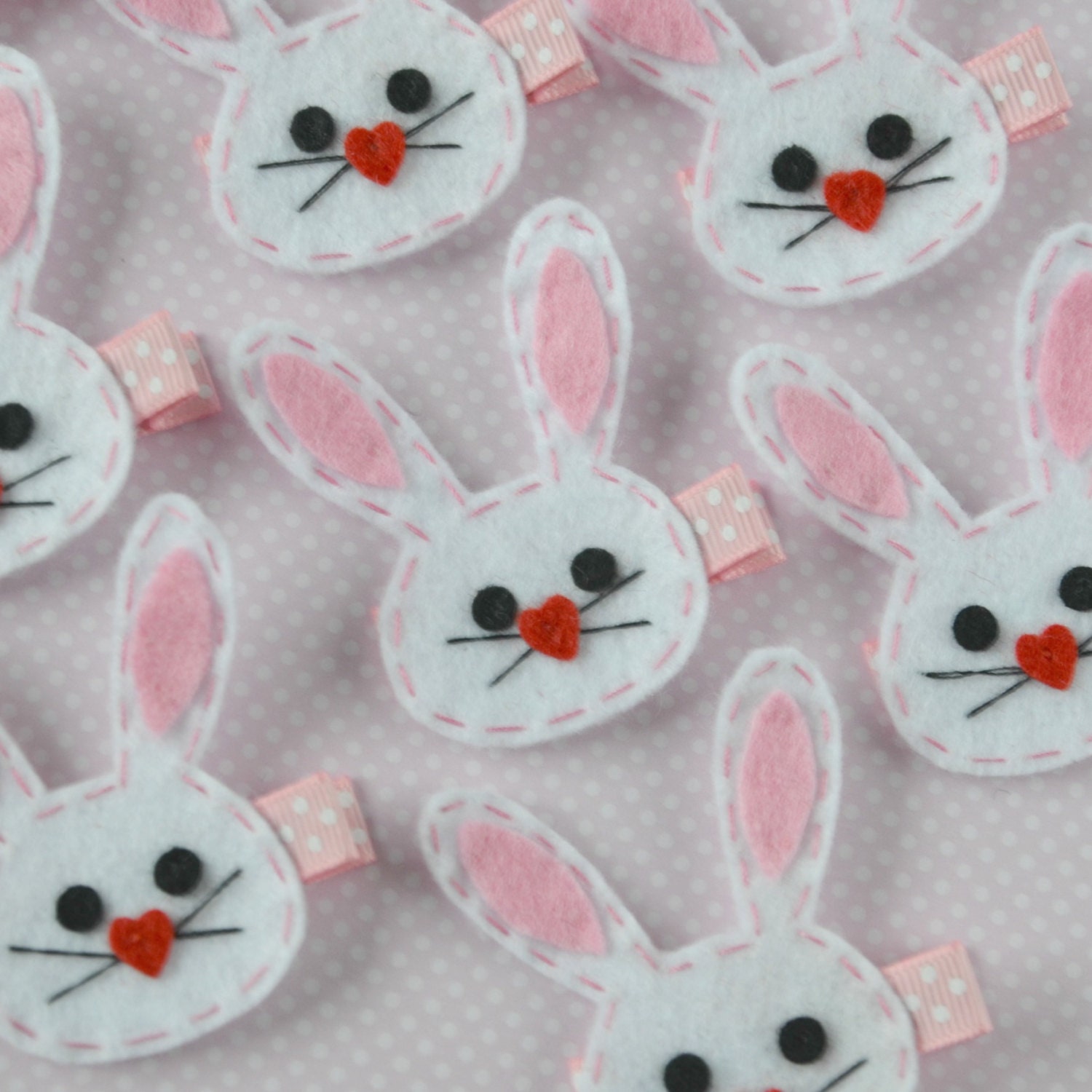 White Bunny Felt Hair Clip - Super cute Easter felt bunny clippies - Holiday hair bows