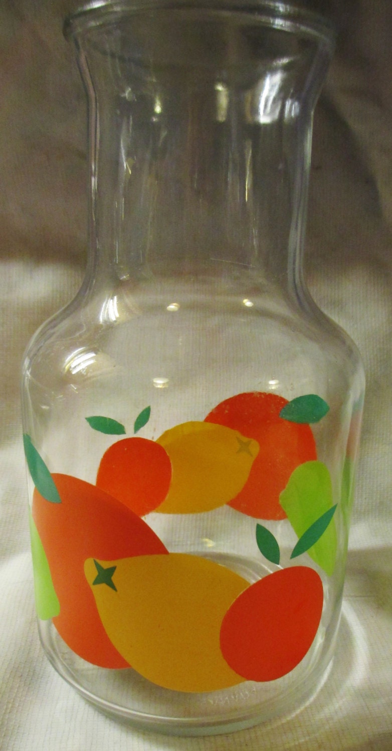 Large Vintage Stylized Juice Carafe  designed with images of limes, lemons, oranges, apples