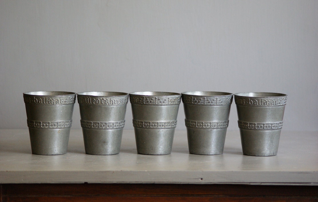 Medieval Pewter Tumblers with Crosses