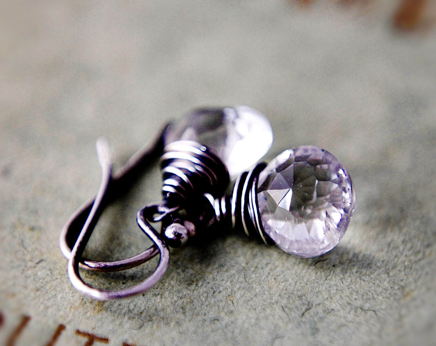 Diamond Crystal Earrings Crystal Quartz Sterling Silver Drop Earrings April Black and White