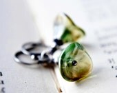 Green Flower Earrings Czech Glass Dangle Sage Jade Spring Botanical Garden