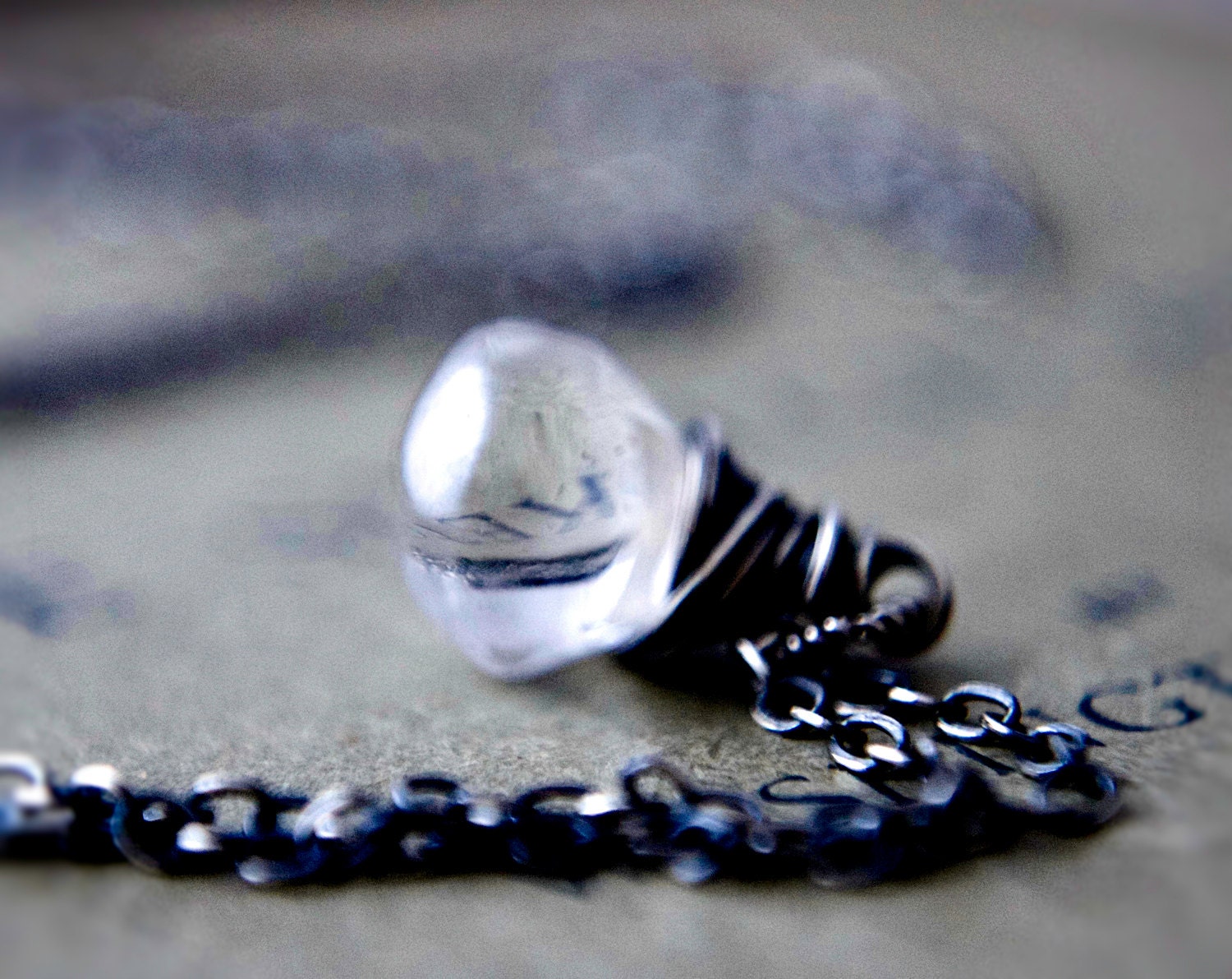 Crystal Orb Necklace Wire Wrapped Stone Pendant Black and White Minimalist Modern PoleStar