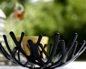 Fused Glass Bowl - Intertwined - black