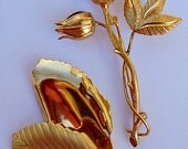 Nature Inspired Gold Double Leaf and Rose Pins