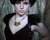 Raven's Wish Steampunk Necklace - Black and Gold Steampunk Flowers with Watch Parts