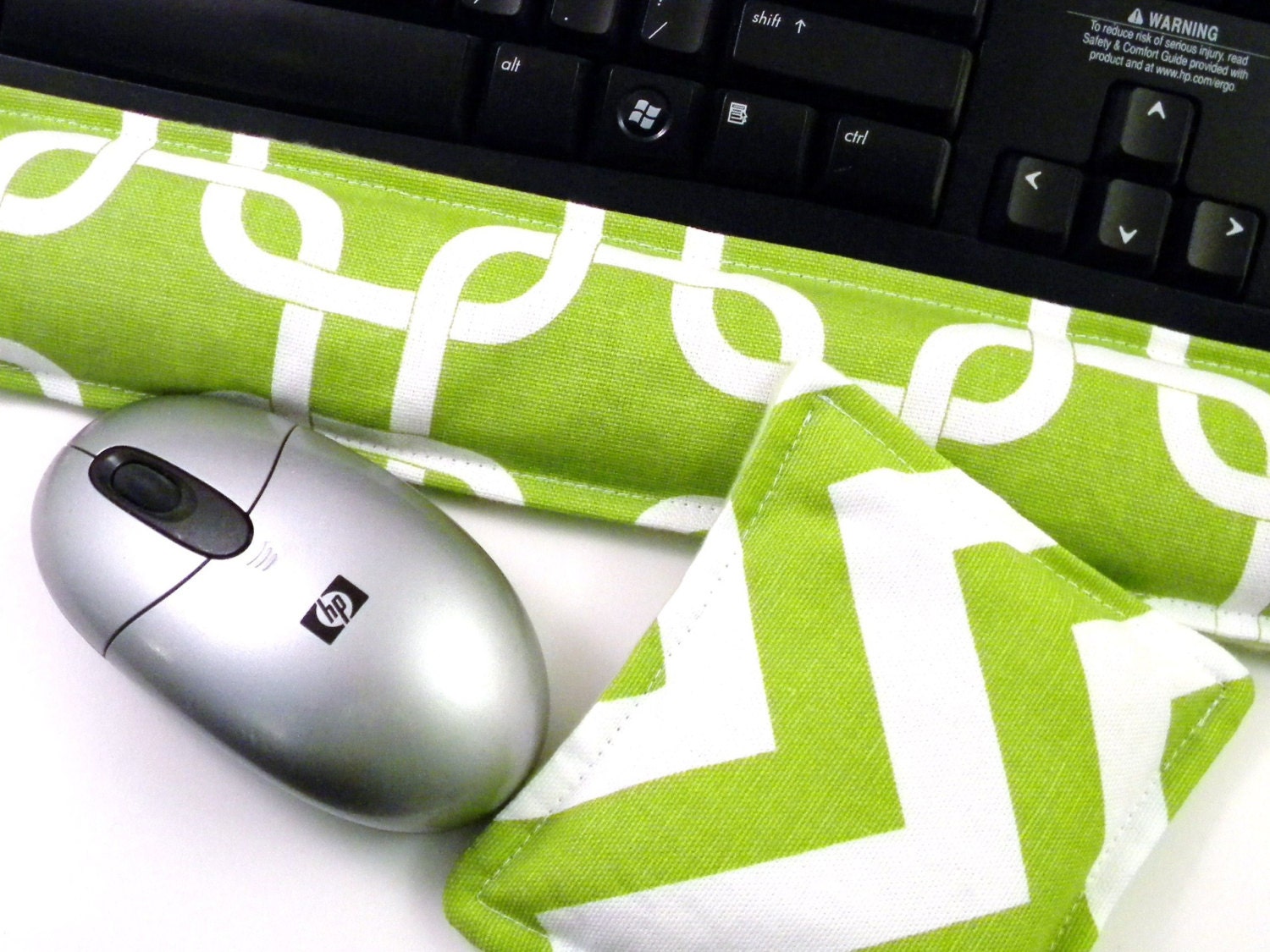 Wrist Rest Pads Keyboard Mouse, Heat Cold Pack , Home and Living Office Decor Computer Accessories Desk Accessory Set - green chevron