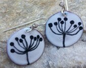 Enamel Earrings Flower Enamel Earrings Sterling Silver Ear wires Black and White Dangle Earrings
