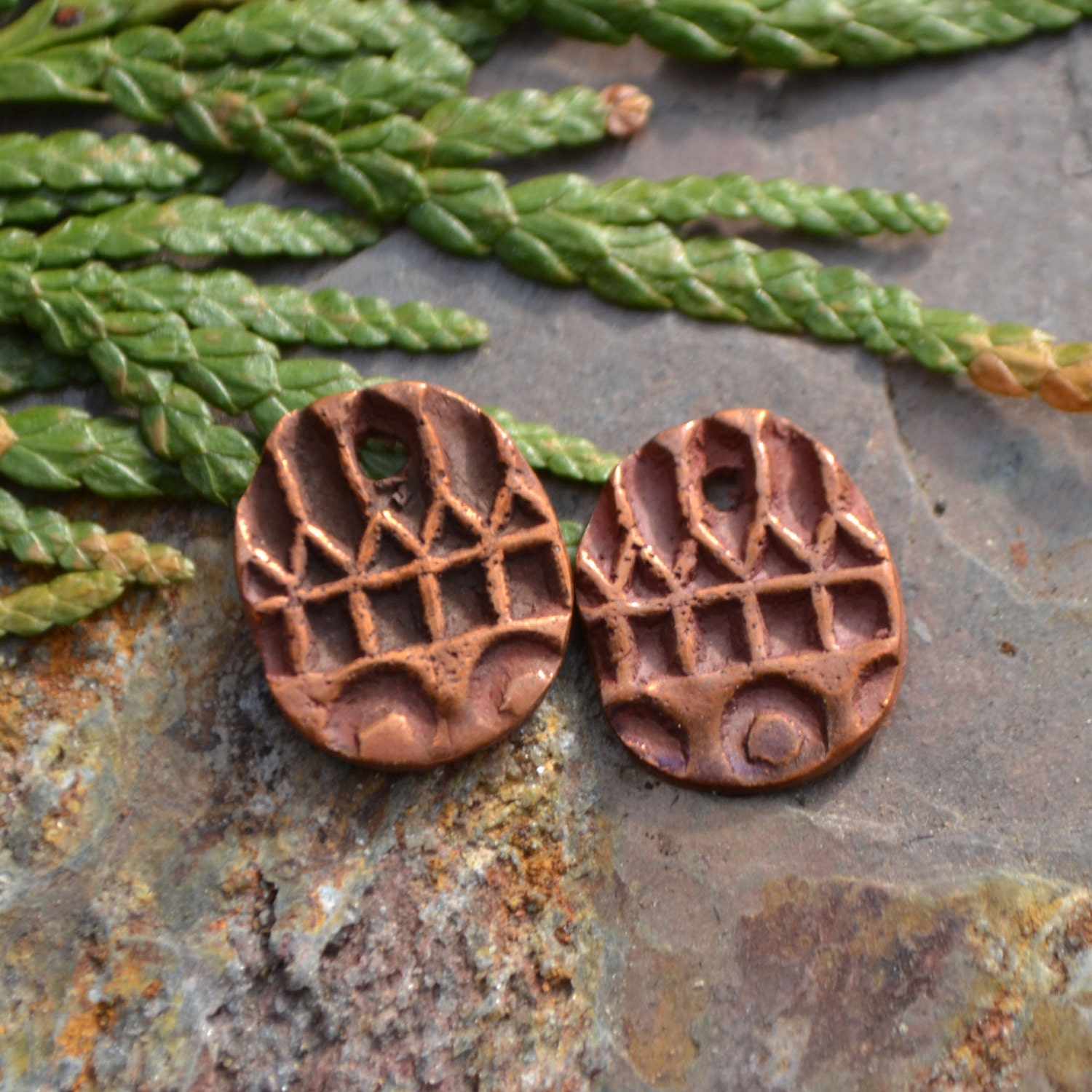 Handmade Copper Tribal Tab Charms