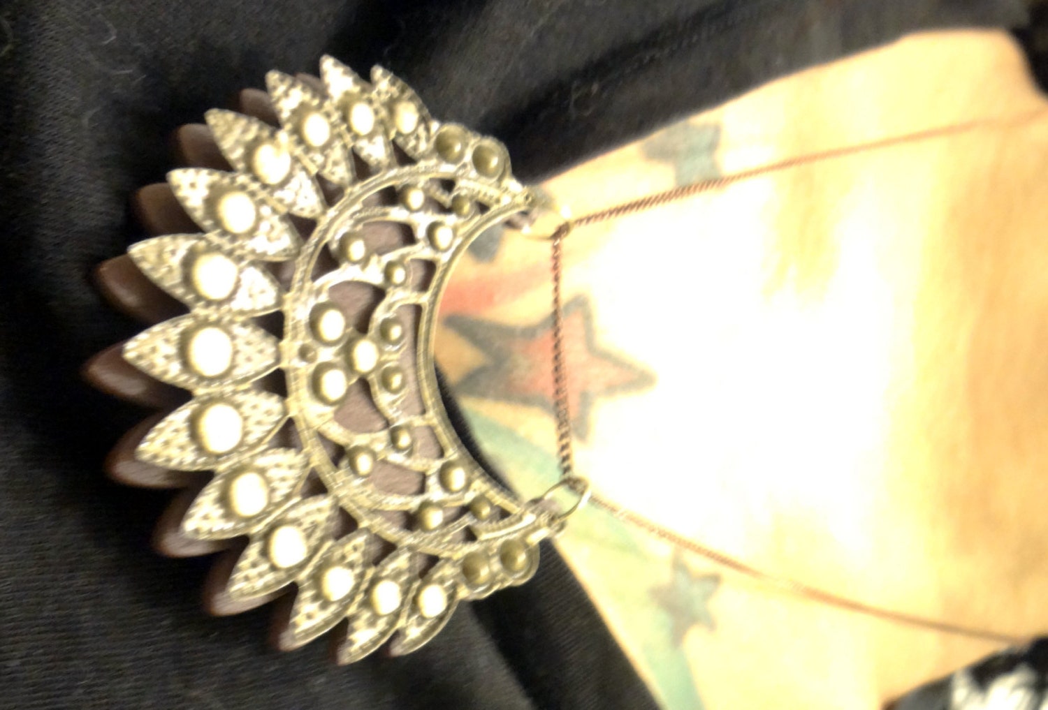 Feathered Brass and Copper Tribal Neck Chain