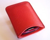 Red Leather BlackBerry Bold or Curve Case (All 9000 Series Phones) - Pebble Grain Tangerine Red Leather Phone Sleeve