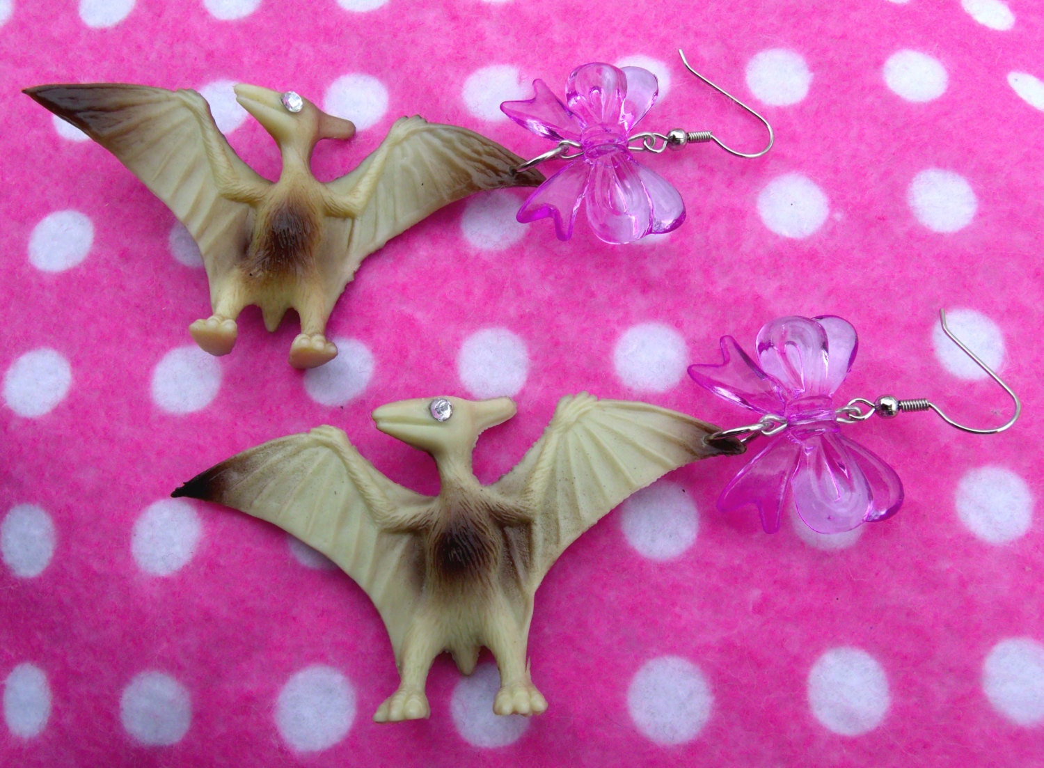 Rhinestone Pterodactyl Dinosaur Earrings