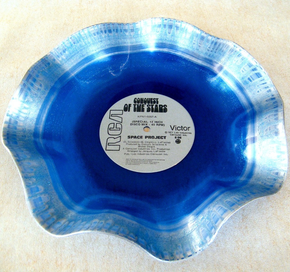 CONQUEST of the STARS - BLUE vinyl- Hand Painted Recycled Record Bowl - Free Shipping