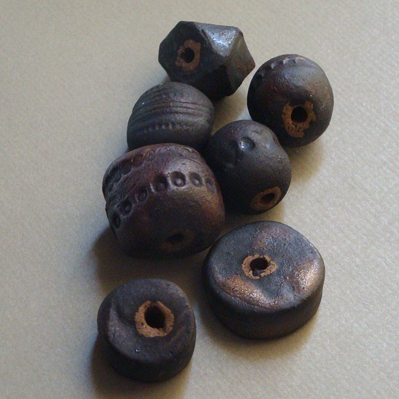 Ceramic Bead Set Black Bronze Stoneware