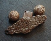 Ceramic Pendant and Bead Set Cream on Brown Stoneware