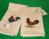 Roosters - Set of 2 - Embroidered Kitchen Towels