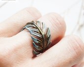 Mulicolor Patina Feather Ring Unique Antique Ring