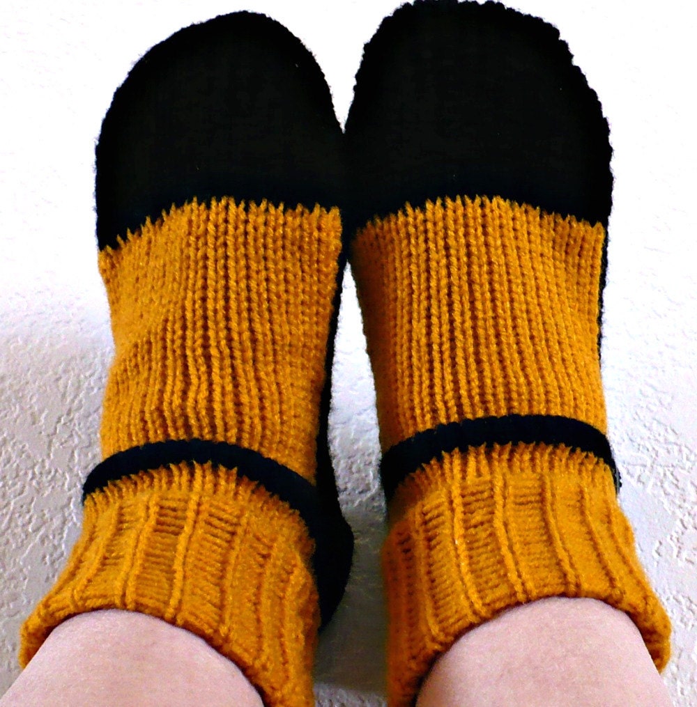 Knit Slipper Sock Adult Maryjane Goldenrod Yellow