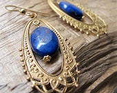 Chandelier earrings. Blue gold earrings. Drop earrings. Filigree. Blue Lapis. MOONRISE