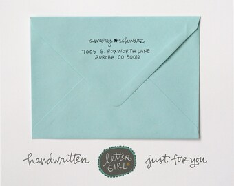 Amery Handwritten Address Stamp:  your choice of self-inking or red rubber