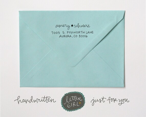 Amery Handwritten Address Stamp:  your choice of self-inking or red rubber