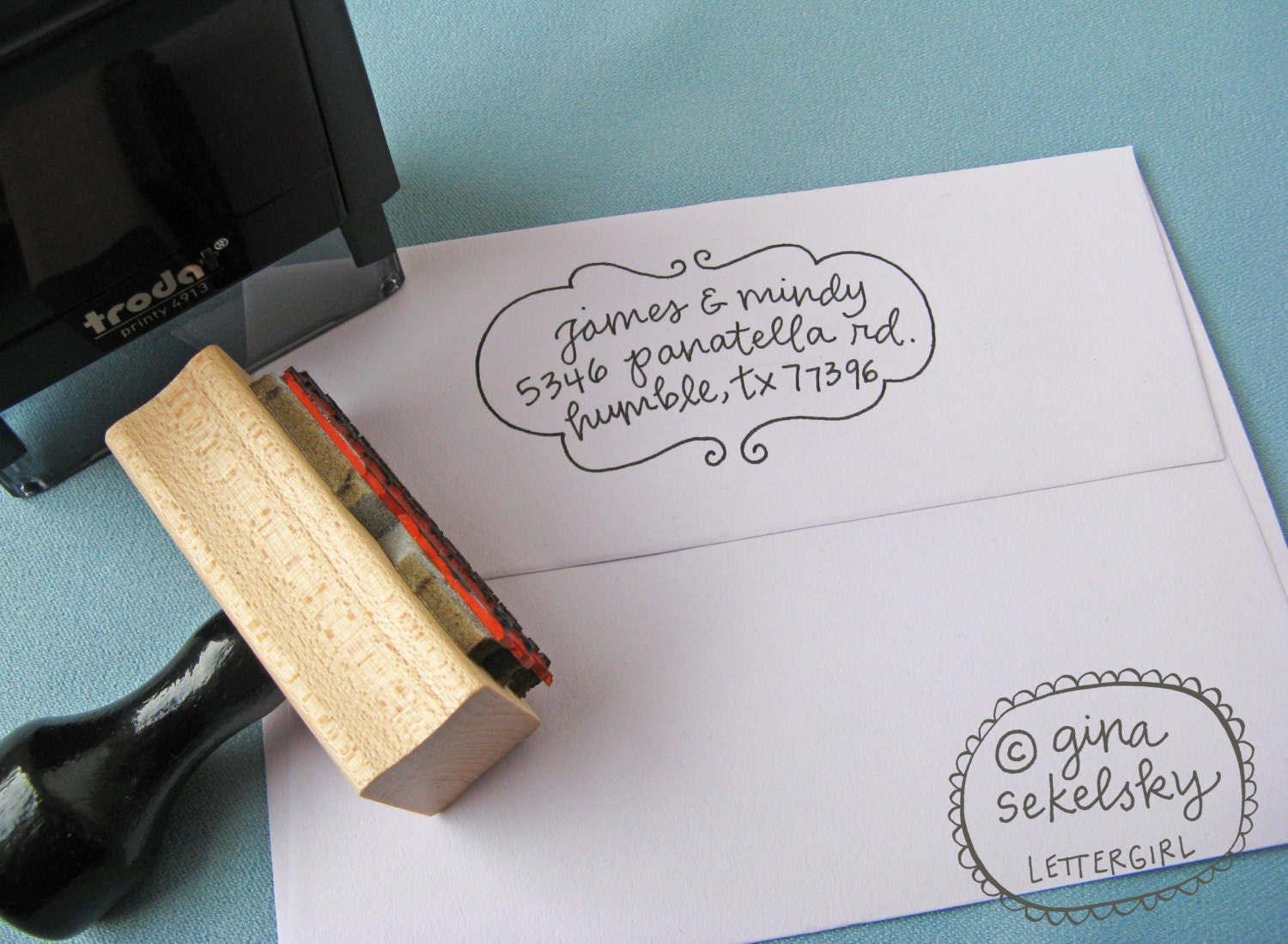 Ingrid Handwritten Address Stamp: your choice of self-inking or red rubber