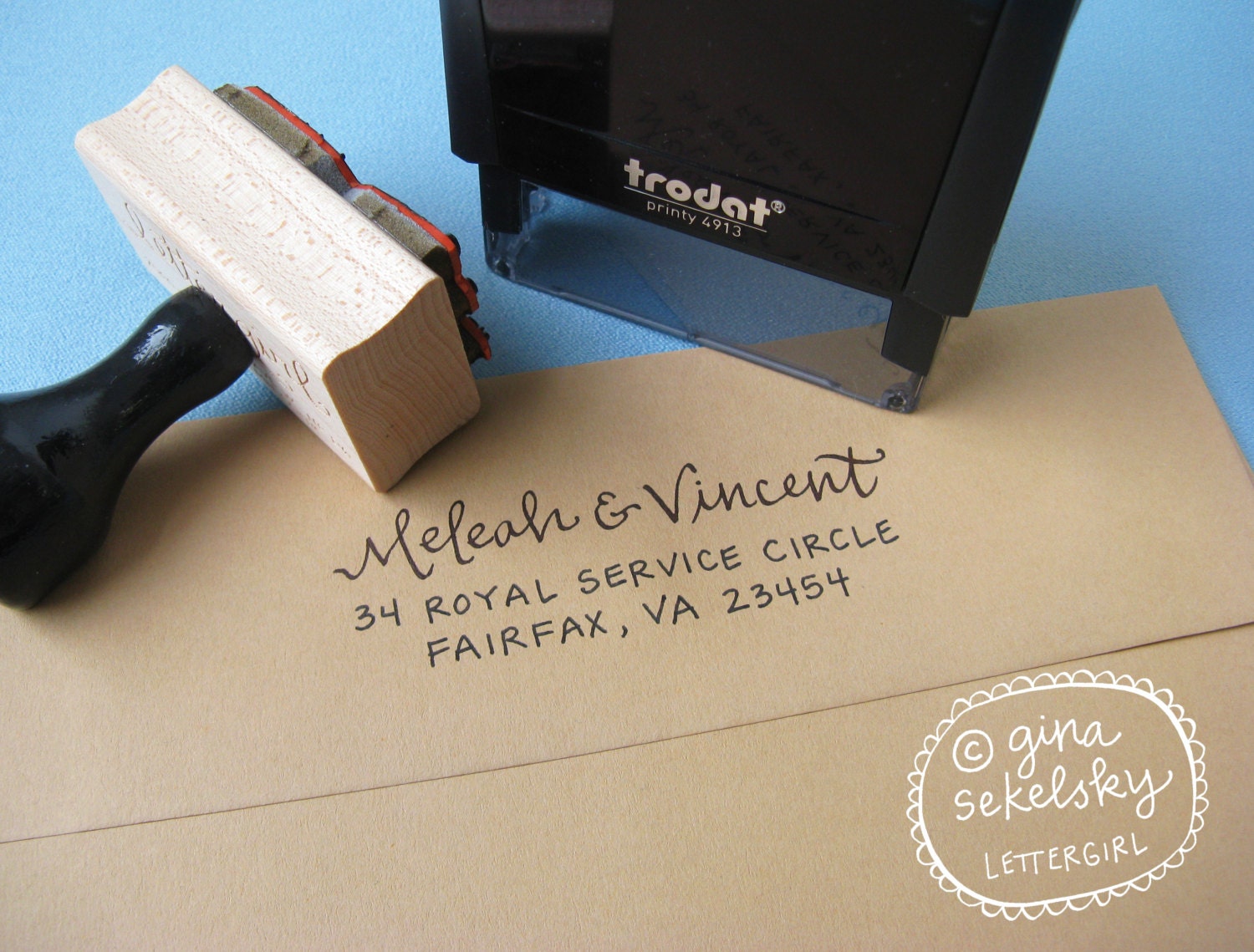 Natalie Handwritten Address Stamp: your choice of self-inking or red rubber