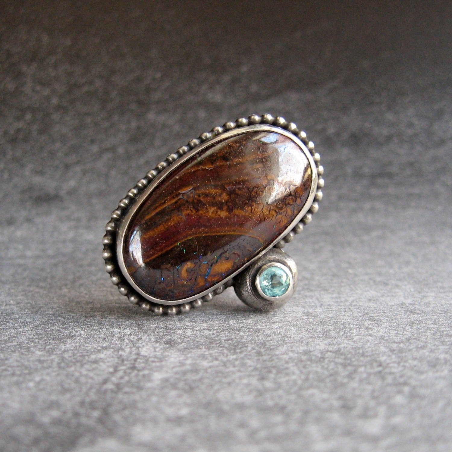 RING sterling silver with boulder opal and apatite