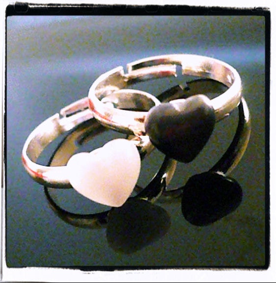 NEW Yin Yang Beyond Duality Glass Heart Rings Stackable Ying Yang Rings