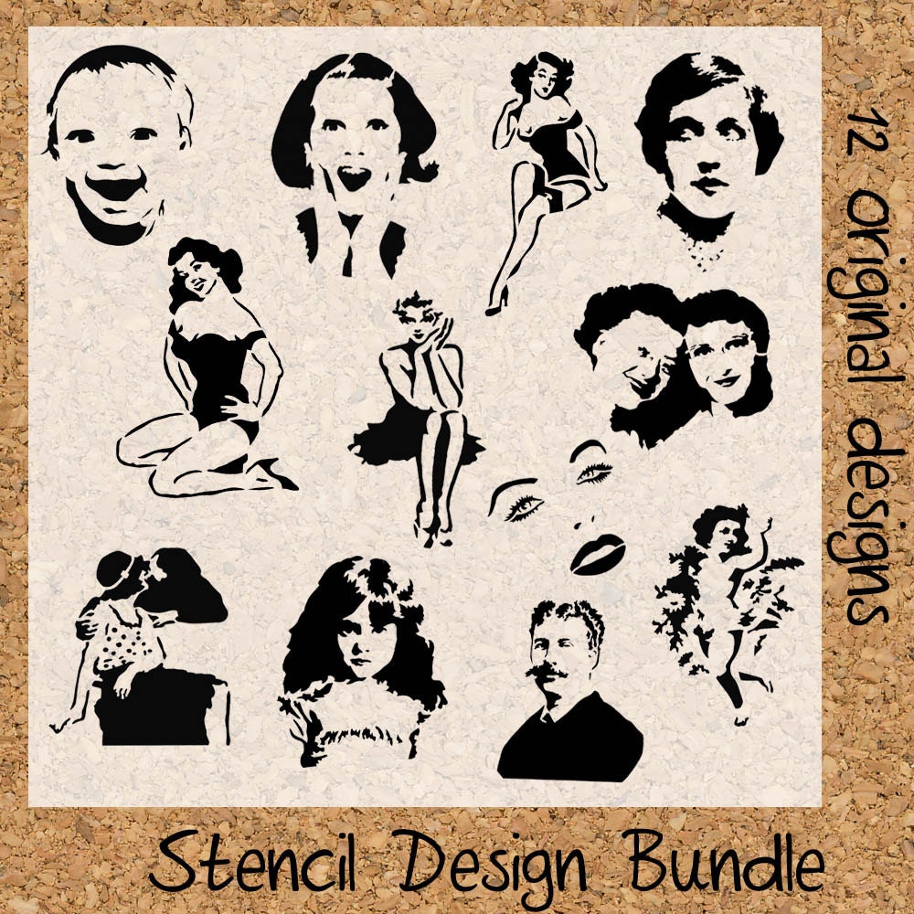 Stencil Patterns, Clip Art, Woman Stencil, Digital Download, Man Stencil, INSTANT DOWNLOAD - you receive 12 designs
