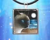 Handmade Glass Pendant Tray Cat 396 Siamese Jewelry Necklace from art painting by L.Dumas