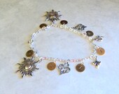 Charm Bracelet Silver Brass with Suns Fluer De Lis Metal Stamped Believe
