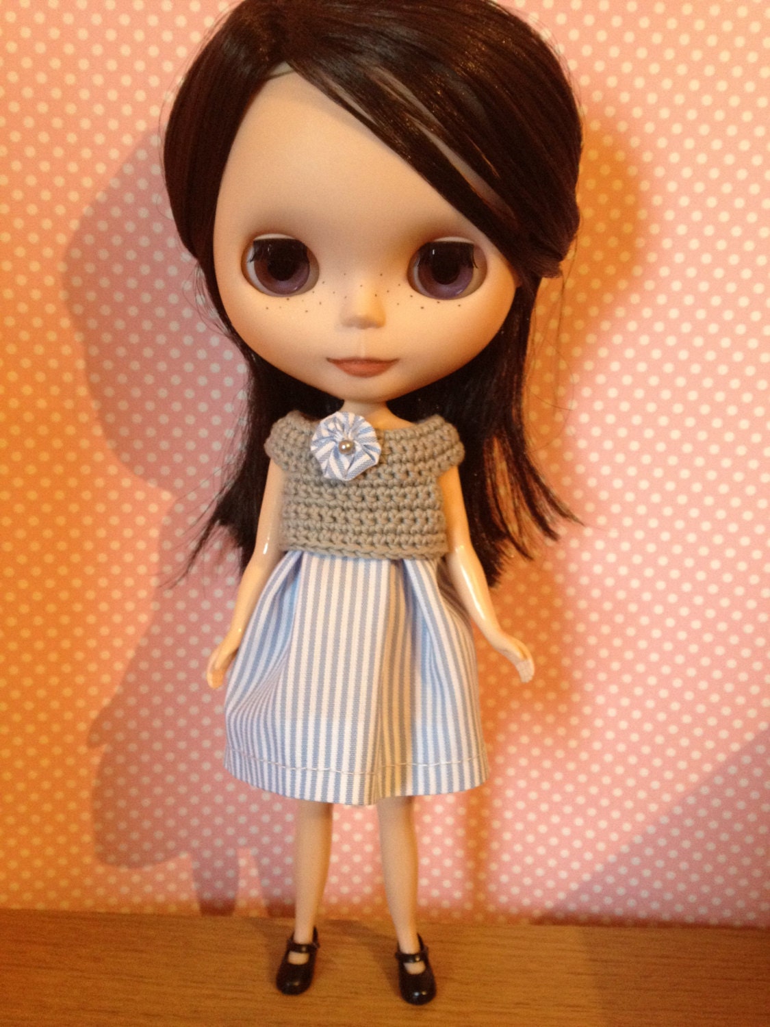 Blythe YOYO Dress in Grey and Blue Stripes