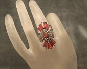 Vintage Sterling Marcasite Ring Red CZ Long R5432