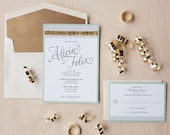 Modern Glam Wedding Invitation, gold glitter invitation, mint and gold invitation, celebrate invitation