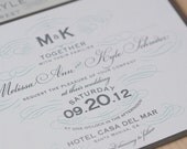 Vintage Wedding Invitation, flourish, letterpress invitation, apothecary invitation, romantic elegance with bakers twine and monogram tag.