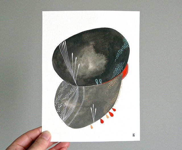 heavy rain 1 // original contemporary abstract watercolour painting // grey, orange, pale blue // by natasha newton