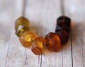 Recycled Glass Ombre Necklace - Amber Brown Beach Glass -Brass Chain - Gift Box - Reclaimed Materials - Yellow, Orange, Brown