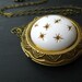 Celestial Locket - Gold Stars Pendant - Vintage Starry Sky Necklace - White, Gold, Brass - Gift Box