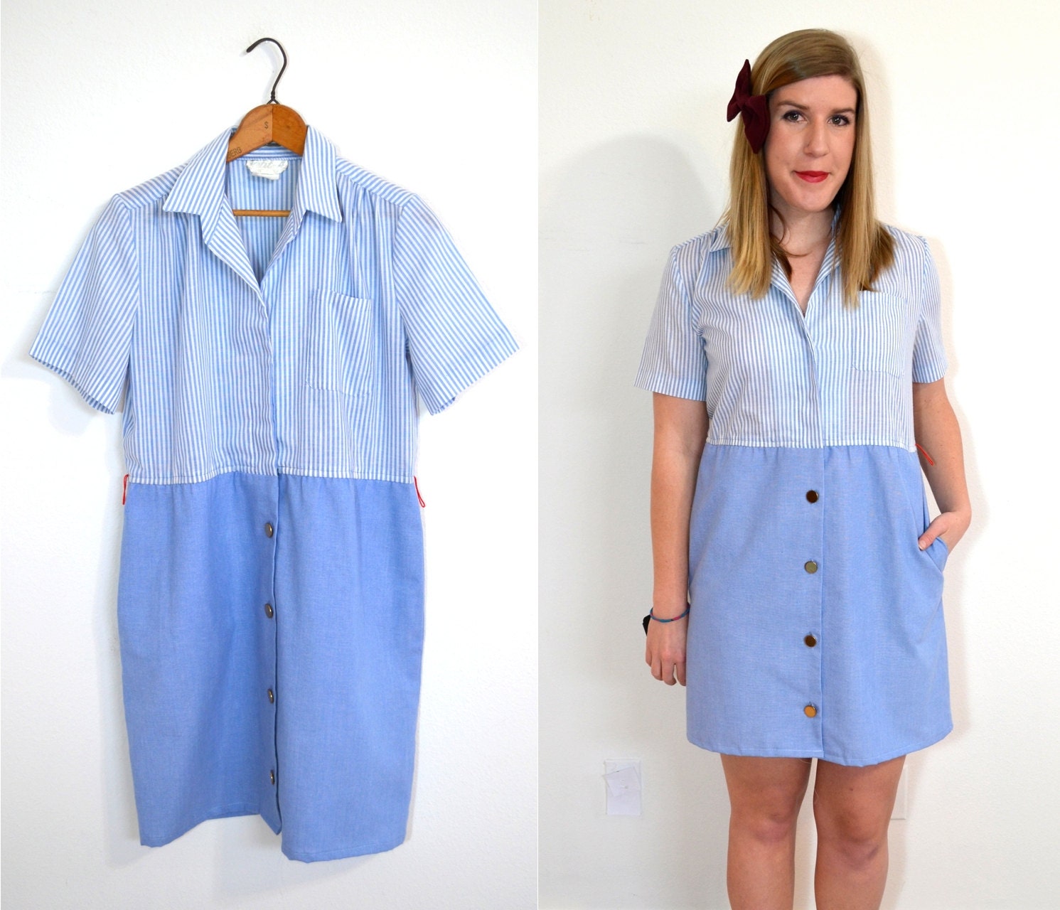 Light Blue Striped Dress - Chambray Dress - Nautical Dress - Seersucker Dress -Pinstripe Dress - Light Blue Dress