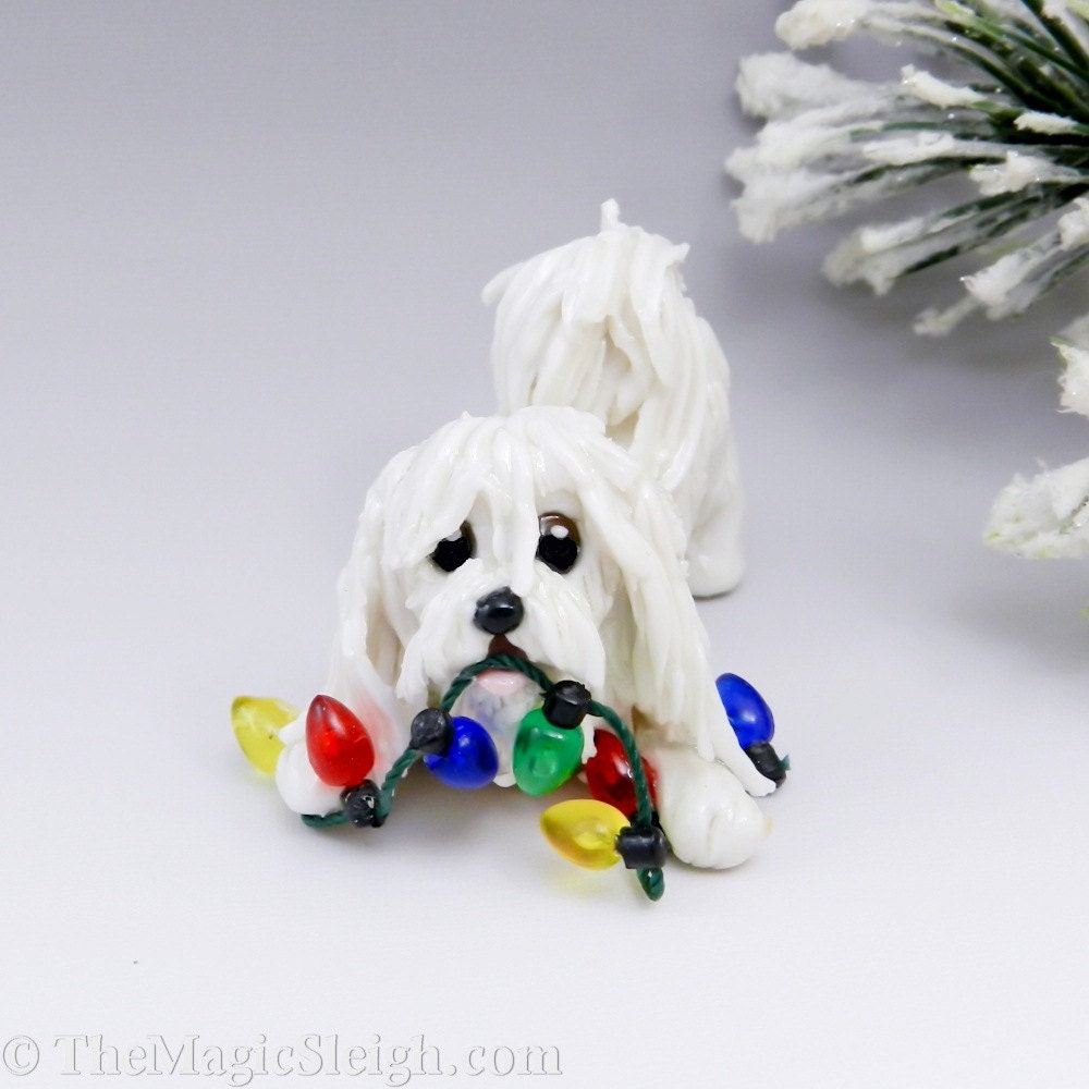 Havanese White Ornament Christmas  Porcelain