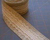 Beige and Ivory Burlap with Lace Ribbon - 2 inch x 3 yards