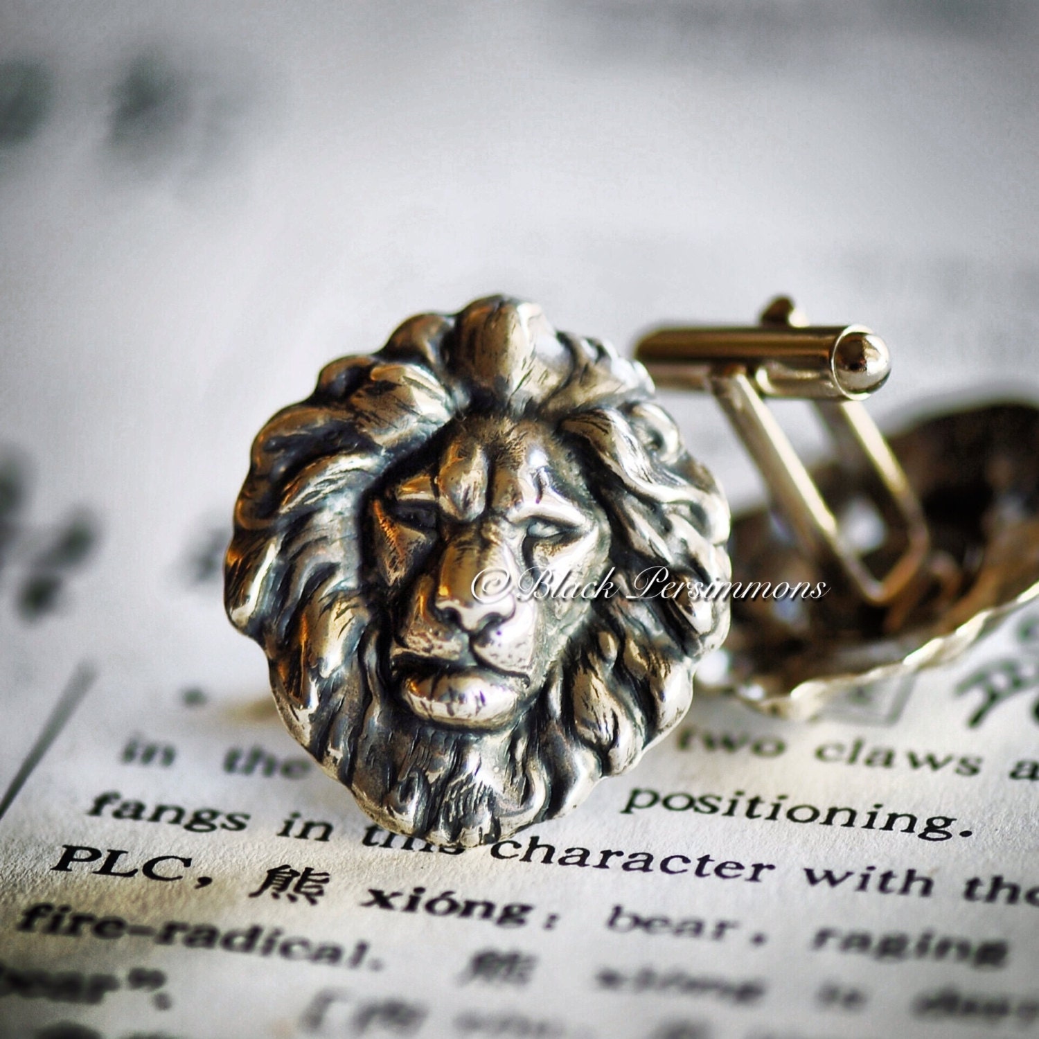 NEW - The Baby Lion CuffLinks - American Made Antique Plated Brass Stamping