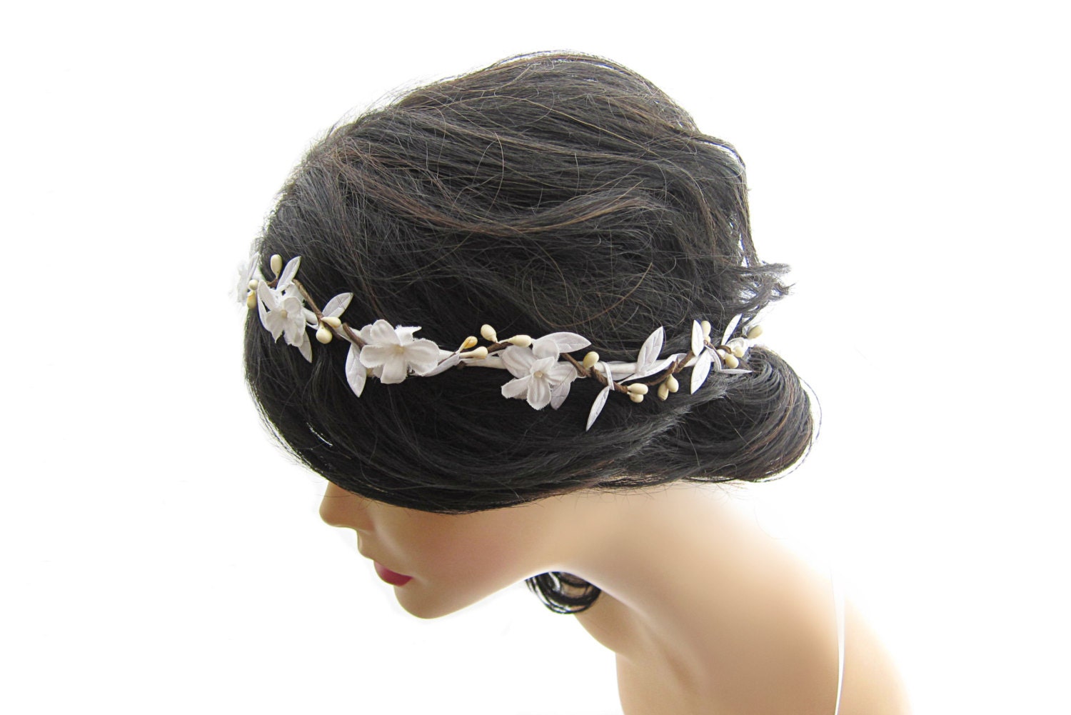 Vintage Flower Hair Wreath, Boho Bridal Crown, Wedding Hair Accessories, White Flower Hair Circlet