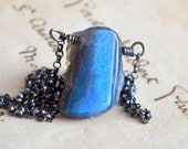 Rough Labradorite Necklace Sterling Silver Wire Wrapped