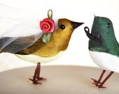 Love Birds Wedding Cake Topper: Flapper Bride & Groom Cake Topper in Chartreuse and Forest Green